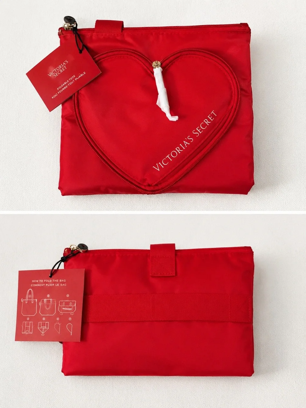 Victoria's Secret Red Foldable Heart Tote Bag Shopper Travel - New - Picture 6 of 8